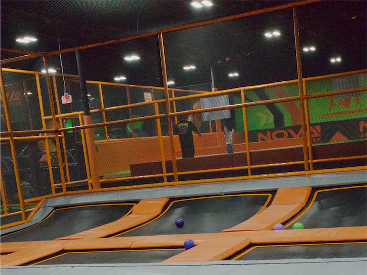 Enclosed trampoline court at Nova Adventure Park