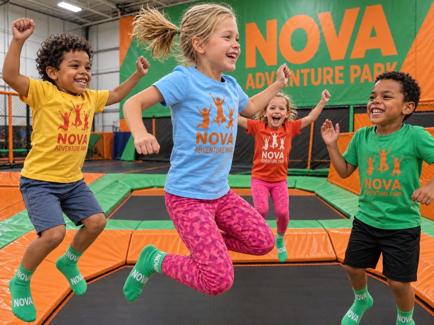 Kids jumping on the trampoline court