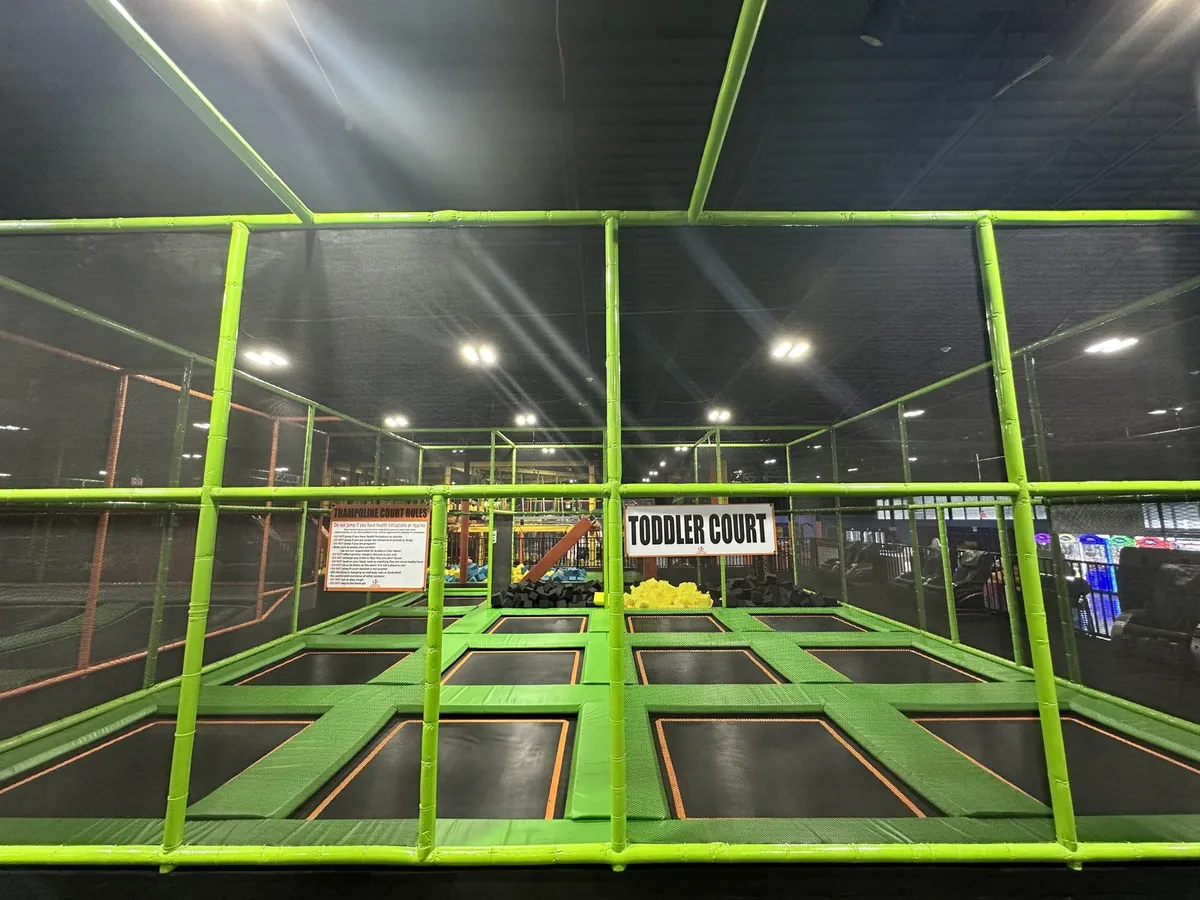 Trampoline court with padded borders at Nova Adventure Park